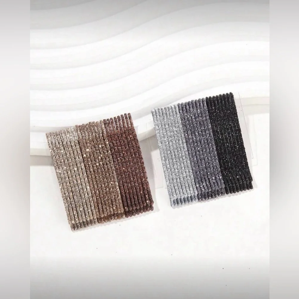 Glitter Bobby Pins Set Metallic Gold Silver Bronze Black Hair Pins 36pc NWT